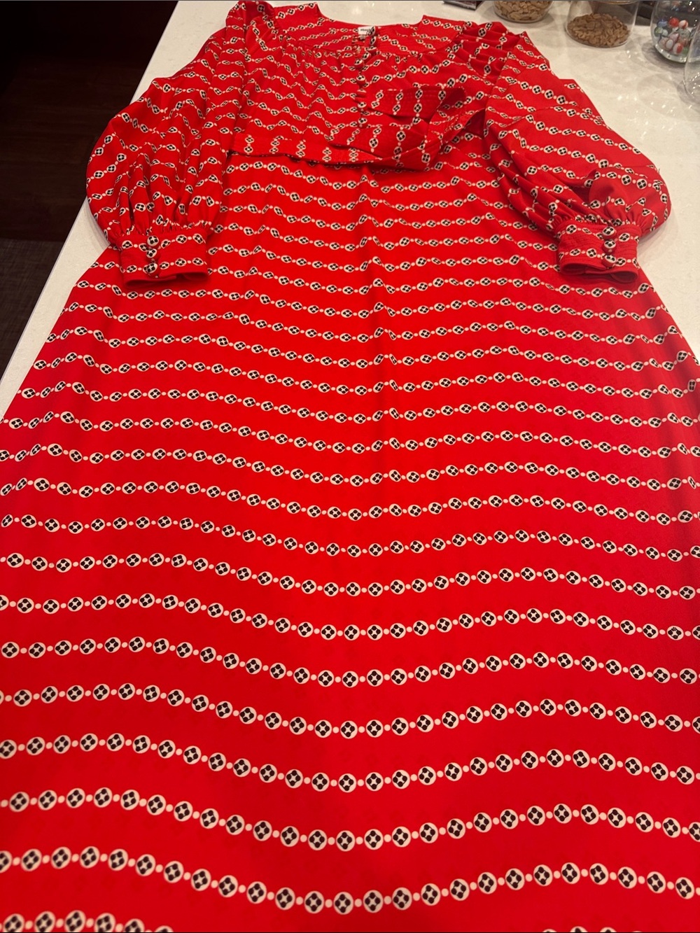 Red Patterned Casual Long-Sleeve Women's Dress vintage really cool look.